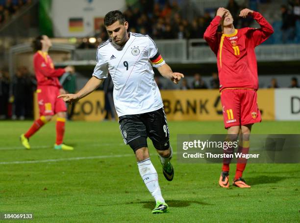 Kevin Volland of Germany celebrates after scoring his team's second goal during the U21 Euro qualifier group 6 match between Germany and Republic of...