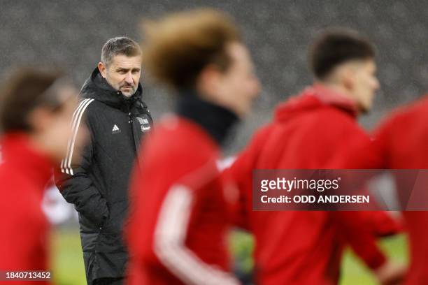 Union Berlin's Head coach Nenad Bjelica oversees a training session in Berlin on December 11 on the eve of their UEFA Champions League Group C match...