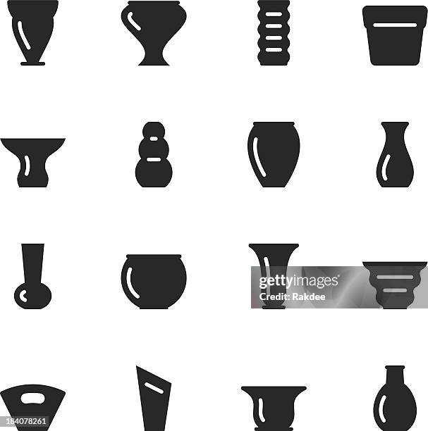 pot and vase silhouette icons | set 1 - cauldron stock illustrations