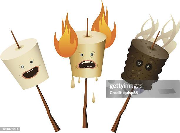 ilustrações de stock, clip art, desenhos animados e ícones de marshmallow caracteres - queimadas