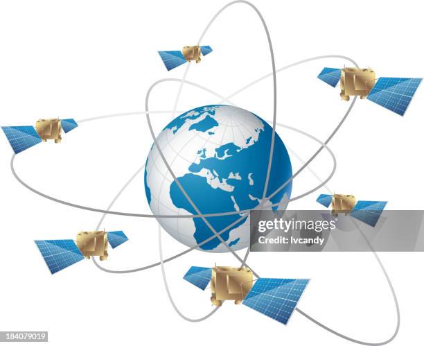 satelliten-navigation - satellite tracks stock-grafiken, -clipart, -cartoons und -symbole