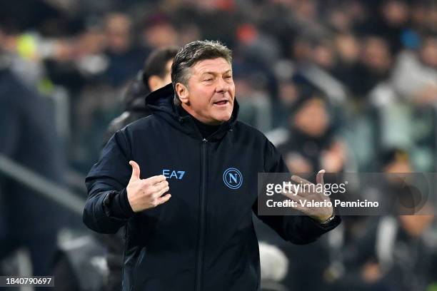 Walter Mazzarri, Head Coach of SSC Napoli, gestures during the Serie A TIM match between Juventus and SSC Napoli at Allianz Stadium on December 08,...