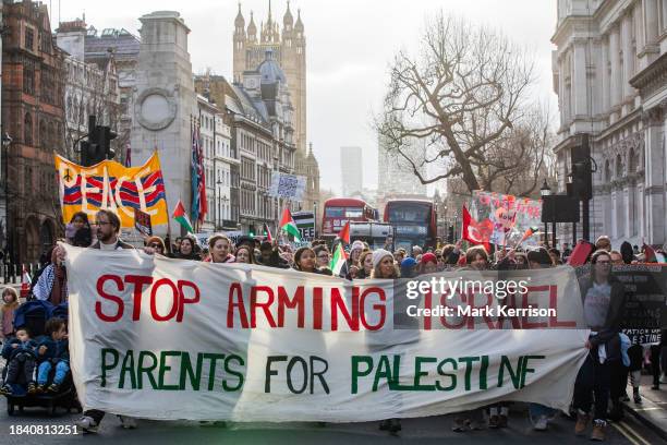 Parents For Palestine arrive in Parliament Street to deliver an open letter to the Prime Minister signed by thousands of parents calling for a...