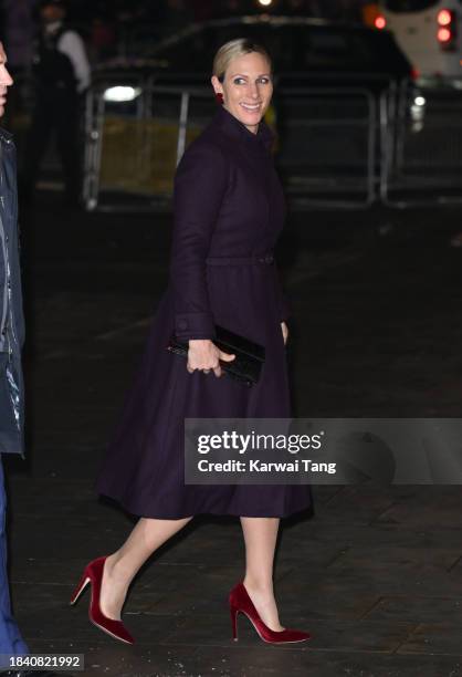 Zara Tindall attends The "Together At Christmas" Carol Service at Westminster Abbey on December 08, 2023 in London, England.