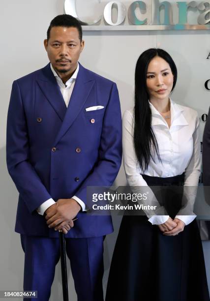 Terrence Howard and his wife Miranda Pak announce lawsuit against CAA over "Empire" salary at The Cochran Firm on December 08, 2023 in Los Angeles,...
