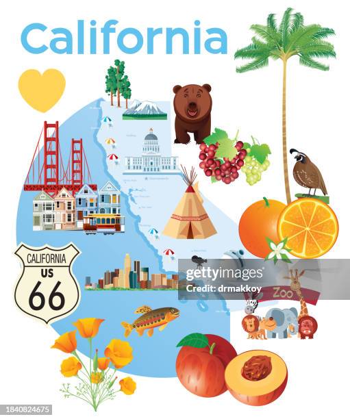 Mapa Divertido De California 15.350 California Map Stock Photos,