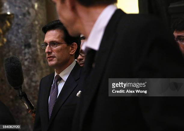 House Majority Leader Rep. Eric Cantor walks through the Statuary hall at the Capitol October 11, 2013 on Capitol Hill in Washington, DC. On the 11th...