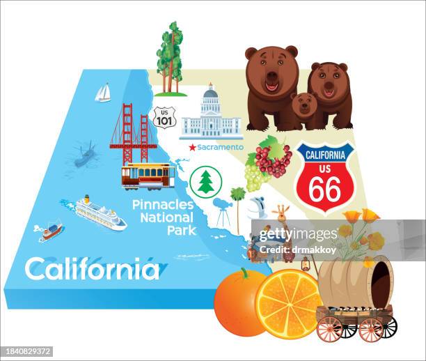 pinnacles national park, california map - pasadena california stock illustrations