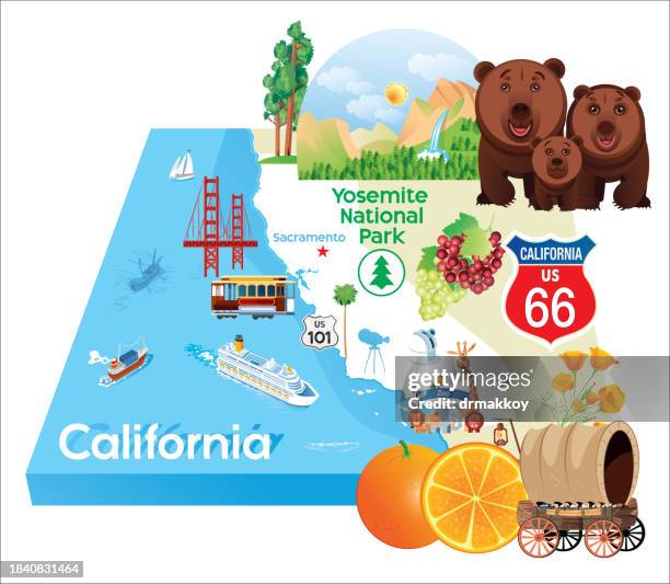 ヨセミテ国立公園、カリフォルニア州地図 - san rafael - california点のイラスト素材／クリップアート素材／マンガ素材／アイコン素材