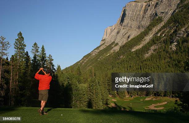 golf in the canadian rockies - banff springs golf course stock pictures, royalty-free photos & images