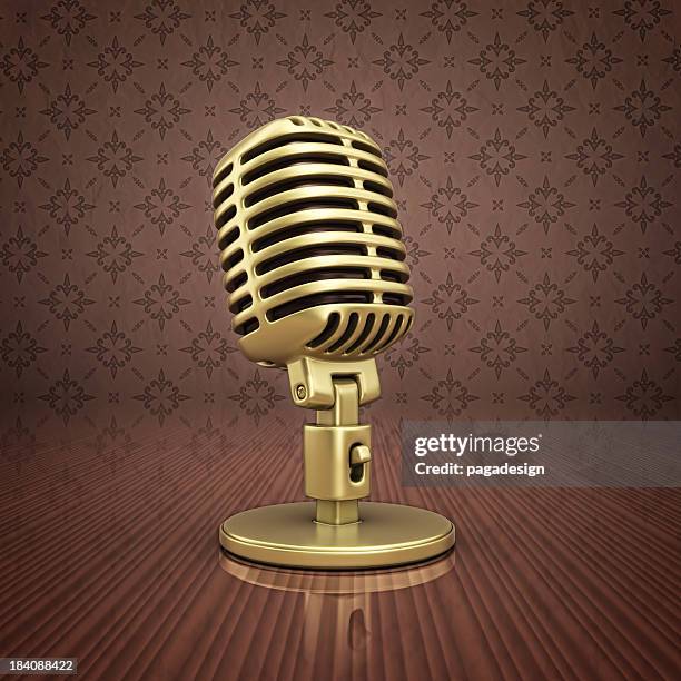 gold microphone - microphone 3d stock pictures, royalty-free photos & images