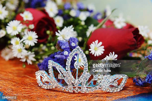 tiara and flowers - beauty contest stock pictures, royalty-free photos & images
