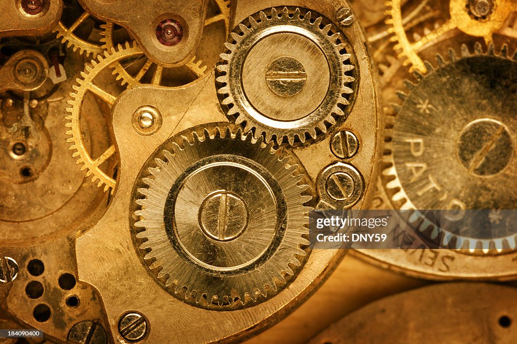Close up golden watch machinations