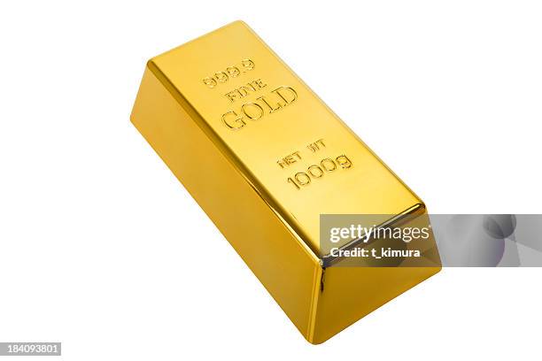 gold ingot with clipping path - gold bullion stockfoto's en -beelden