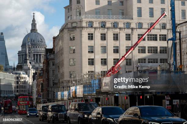 View along Fleet Street towards St Pauls Cathedral on 15th November 2023 in London, United Kingdom. A large block along Fleet Street has been cleared...