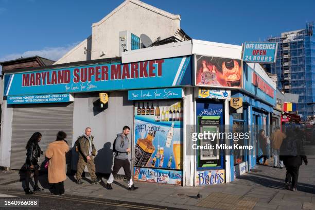 Shop front for Maryland Supermarket in Stratford on 17th November 2023 in London, United Kingdom. Stratford is now East Londons primary retail,...