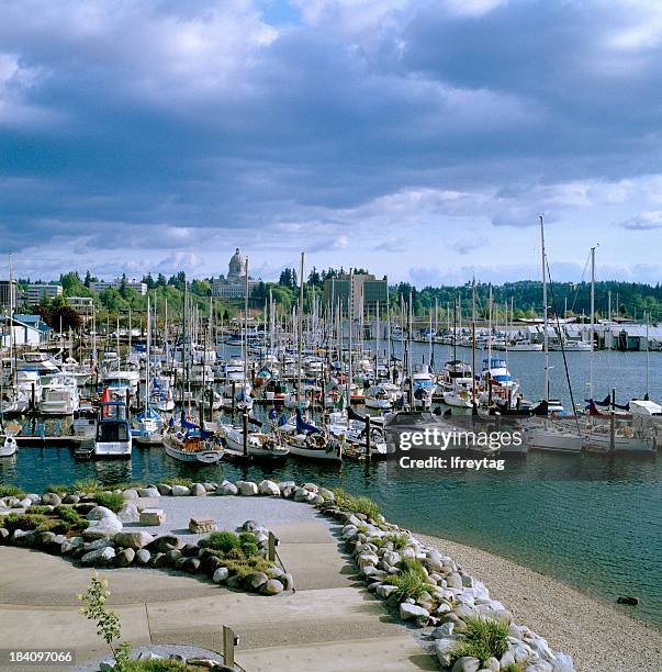 view of harbor, park, and capitol, olympia, washington, united states - north pacific stock pictures, royalty-free photos & images
