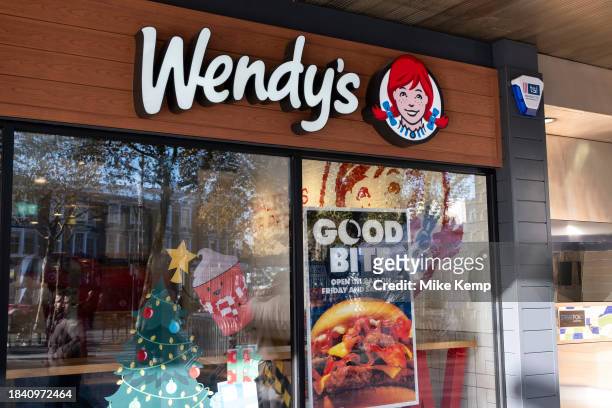 Sign for the fast food brand Wendy's on 17th November 2023 in London, United Kingdom. Wendys is an American international fast food restaurant chain...