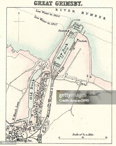 map of grimsby - humber river stock illustrations
