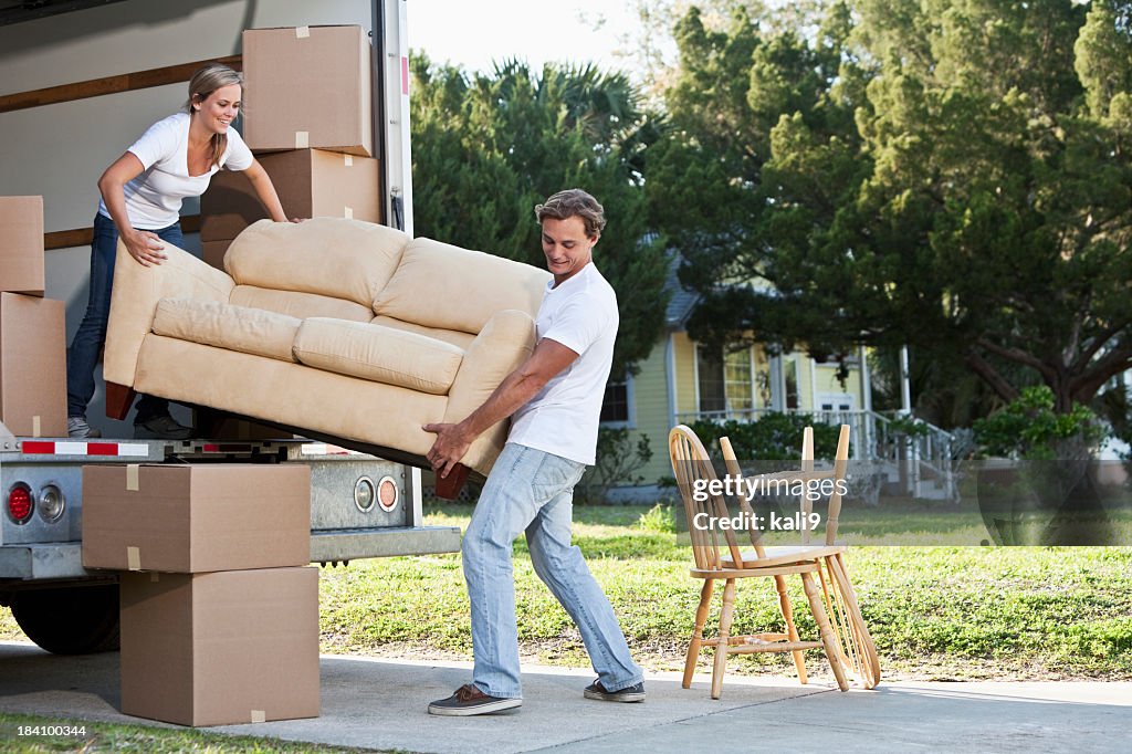 Young couple moving house