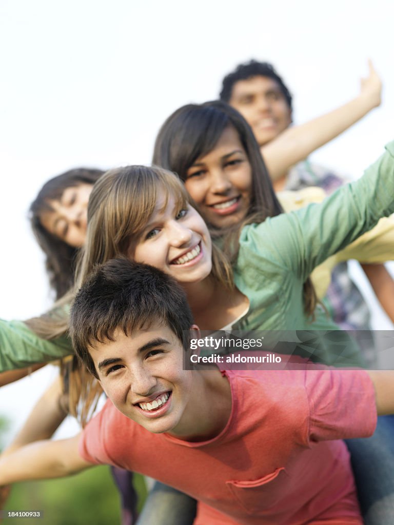Cheerful teenagers having fun
