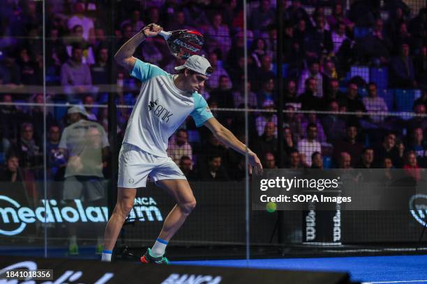 Juan Lebron seen in action during the Milano Premiere Padel P1 match between Juan Lebron /Alejandro Galan vs Antonio Fernandez /Gonzalo Rubio at...