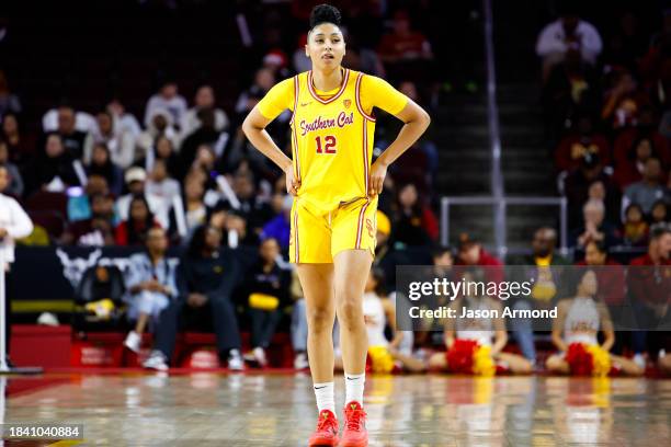 OLos Angeles, CA USC Trojans guard JuJu Watkins stands on the court during the first half against the UC Riverside Highlanders at Galen Center in Los...