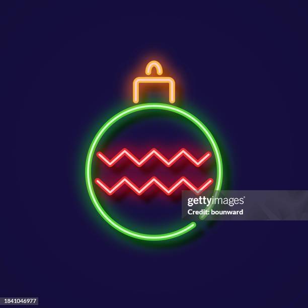 christmas ball neon icon - fluorescent light stock illustrations