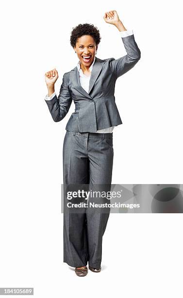 businesswoman celebrating - isolated - business woman cheering stockfoto's en -beelden