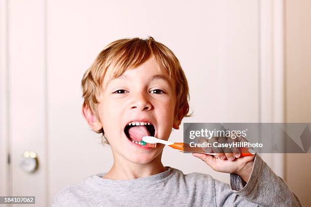 jeune garçon se brosser - toothbrush photos et images de collection