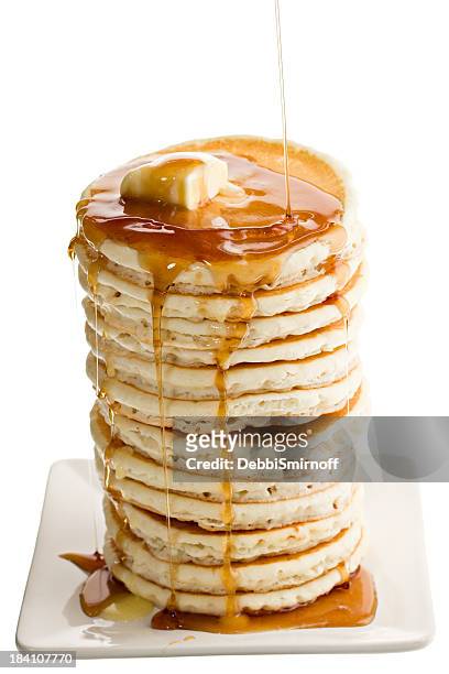 large stack of pancakes - maple syrup pancakes stockfoto's en -beelden