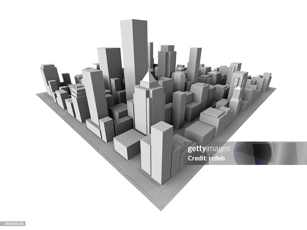 Isometric view of gray 3D city