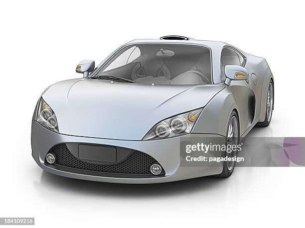 silver supercar - sports car on white stock pictures, royalty-free photos & images