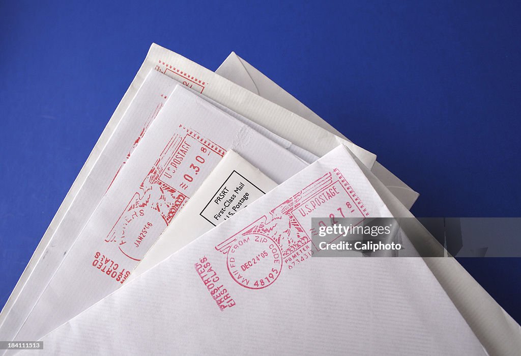 Business letters on blue background
