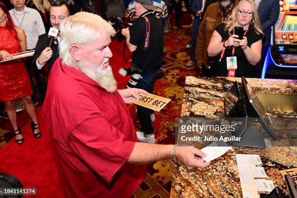 John Daly attends A New Era in Florida Gaming Event at Seminole Hard Rock Hotel & Casino Tampa on December 08, 2023 in Tampa, Florida.