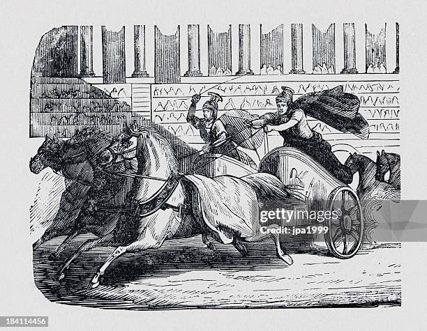stockillustraties, clipart, cartoons en iconen met roman chariot race - chariot