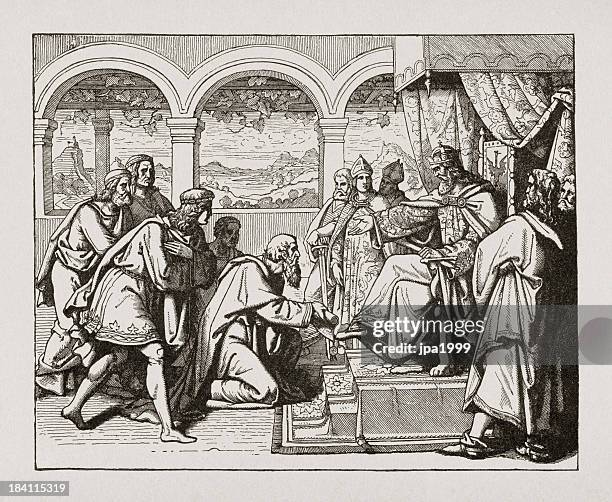 citizens of lodi imploring friedrichs help - medieval peasant stock illustrations