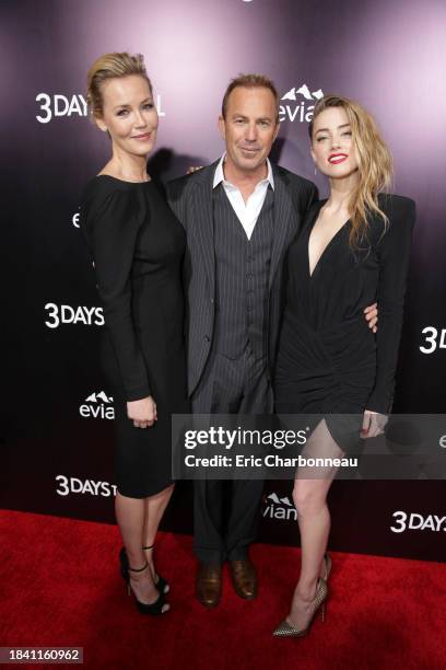 Connie Nielsen, Kevin Costner and Amber Heard attend Relativity Media's Premiere of '3 Days to Kill' at the Arclight Theatre sponsored by Evian, on...