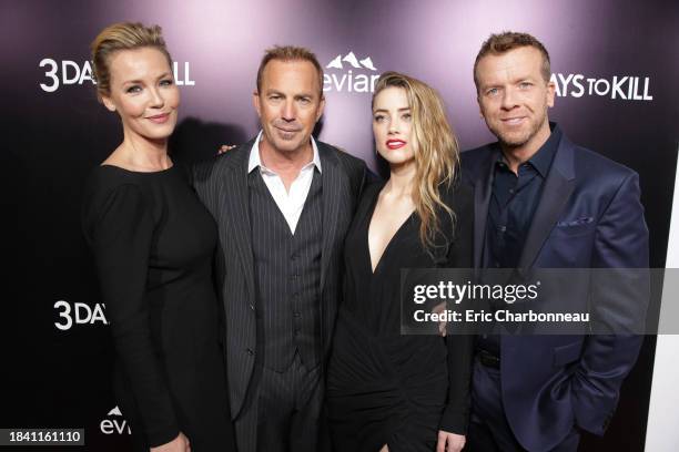 Connie Nielsen, Kevin Costner, Amber Heard and Director McG attend Relativity Media's Premiere of '3 Days to Kill' at the Arclight Theatre sponsored...