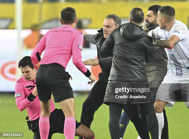 Faruk Koca, President of MKE Ankaragucu throws a punch to the referee Halil Umut Meler after the Turkish Super Lig week 15 soccer match between MKE...