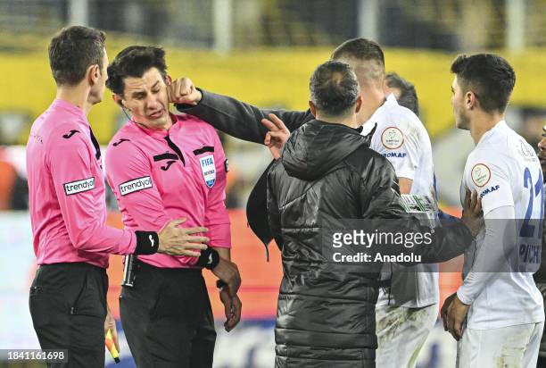 Faruk Koca, President of MKE Ankaragucu throws a punch to the referee Halil Umut Meler after the Turkish Super Lig week 15 soccer match between MKE...
