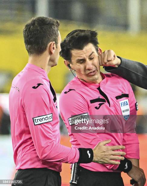 Faruk Koca, President of MKE Ankaragucu throws a punch to the referee Halil Umut Meler after the Turkish Super Lig week 15 soccer match between MKE...