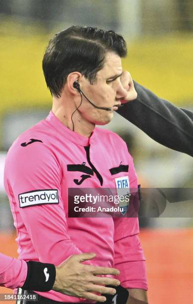Faruk Koca, President of MKE Ankaragucu throws a punch to the referee Halil Umut Meler after the Turkish Super Lig week 15 football match between MKE...