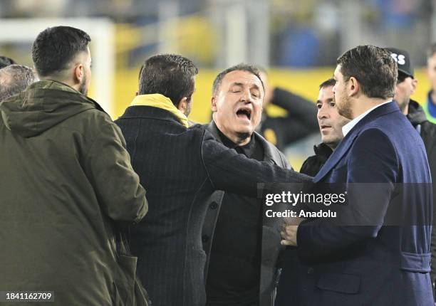 Faruk Koca , President of MKE Ankaragucu throws a punch to the referee Halil Umut Meler after the Turkish Super Lig week 15 football match between...