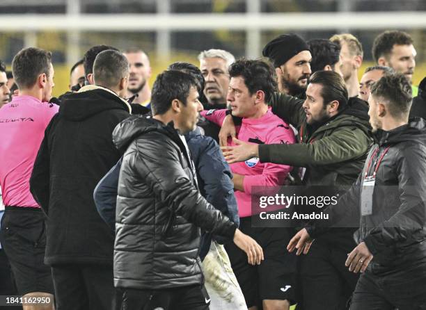 Referee Halil Umut Meler's face swells after Faruk Koca, President of MKE Ankaragucu throws a punch to him following the Turkish Super Lig week 15...