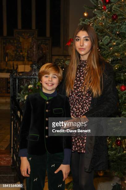 Vero Veroni and Violet Veroni attend The Lady Garden Foundation Carol Concert at Christ Church Kensington on December 11, 2023 in London, England.