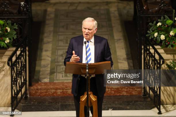 Lord Jeffrey Archer attends The Lady Garden Foundation Carol Concert at Christ Church Kensington on December 11, 2023 in London, England.