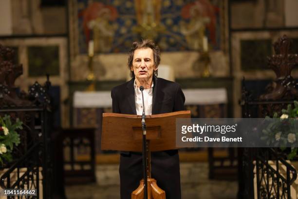 Ronnie Wood attends The Lady Garden Foundation Carol Concert at Christ Church Kensington on December 11, 2023 in London, England.