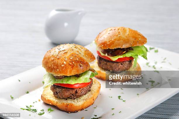 mini hamburgers - little burger stock pictures, royalty-free photos & images