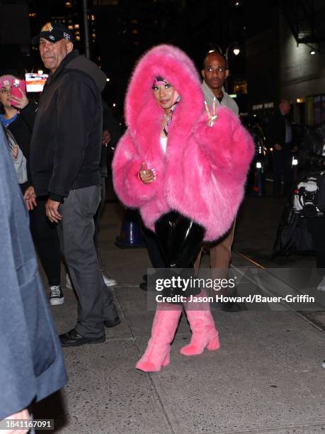 Nicki Minaj is seen arriving at 'The Late Show With Stephen Colbert' on December 11, 2023 in New York City.